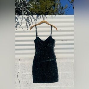 ZARA Emerald Green Sequin Slip Dress • Cowl Neck • Size S • Holiday Party